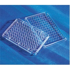 PLACA 96 POÇOS FUNDO PLANO PARA CULTURA CÉLULAS COM TAMPA SUPERFICIE TRATADA EM PS ESTÉRIL (EMB C/ 50 UND) CORNING
