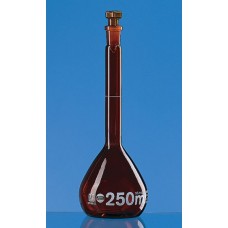 BALÃO VOLUMÉTRICO EM VIDRO AMBAR CL. A 250 mL COM TAMPA DE VIDRO BRAND